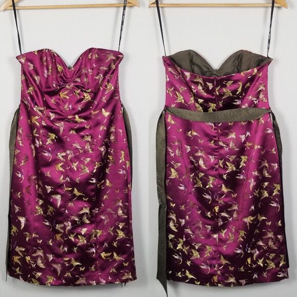 Betsey Johnson New York Rare Purple Satin Midi Butterfly Y2K Sheath Dress Size 6 - Picture 8 of 16